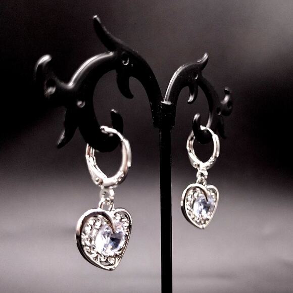 925 Sterling Silver Necklace Earring Set Heart Vine CZ Diamond Woman's Gift NEW! - Picture 7 of 10